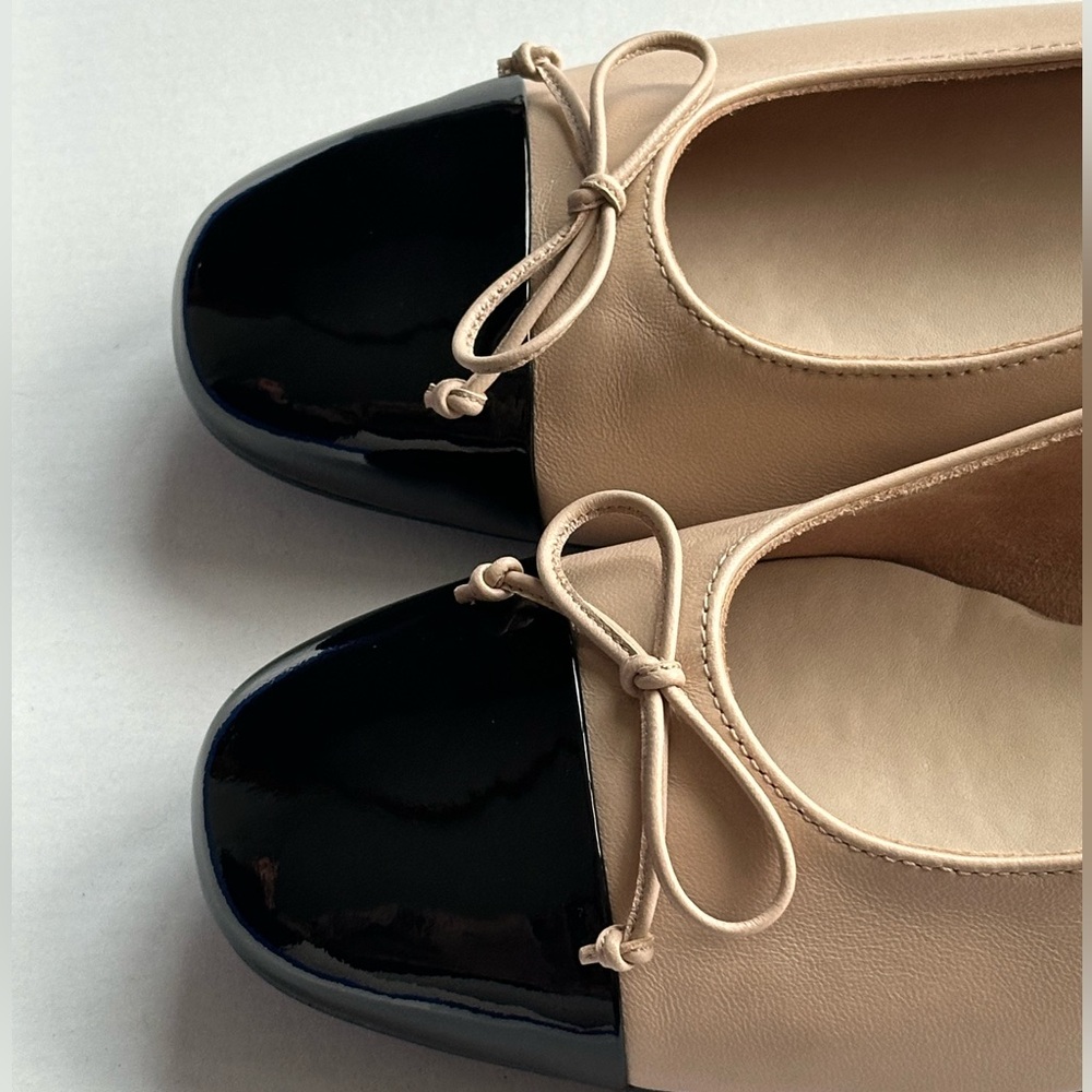 PAUL GREEN Beige & Black Cap-Toe Ballet Flats (Fits 9.5–10) - Picture 3 of 16